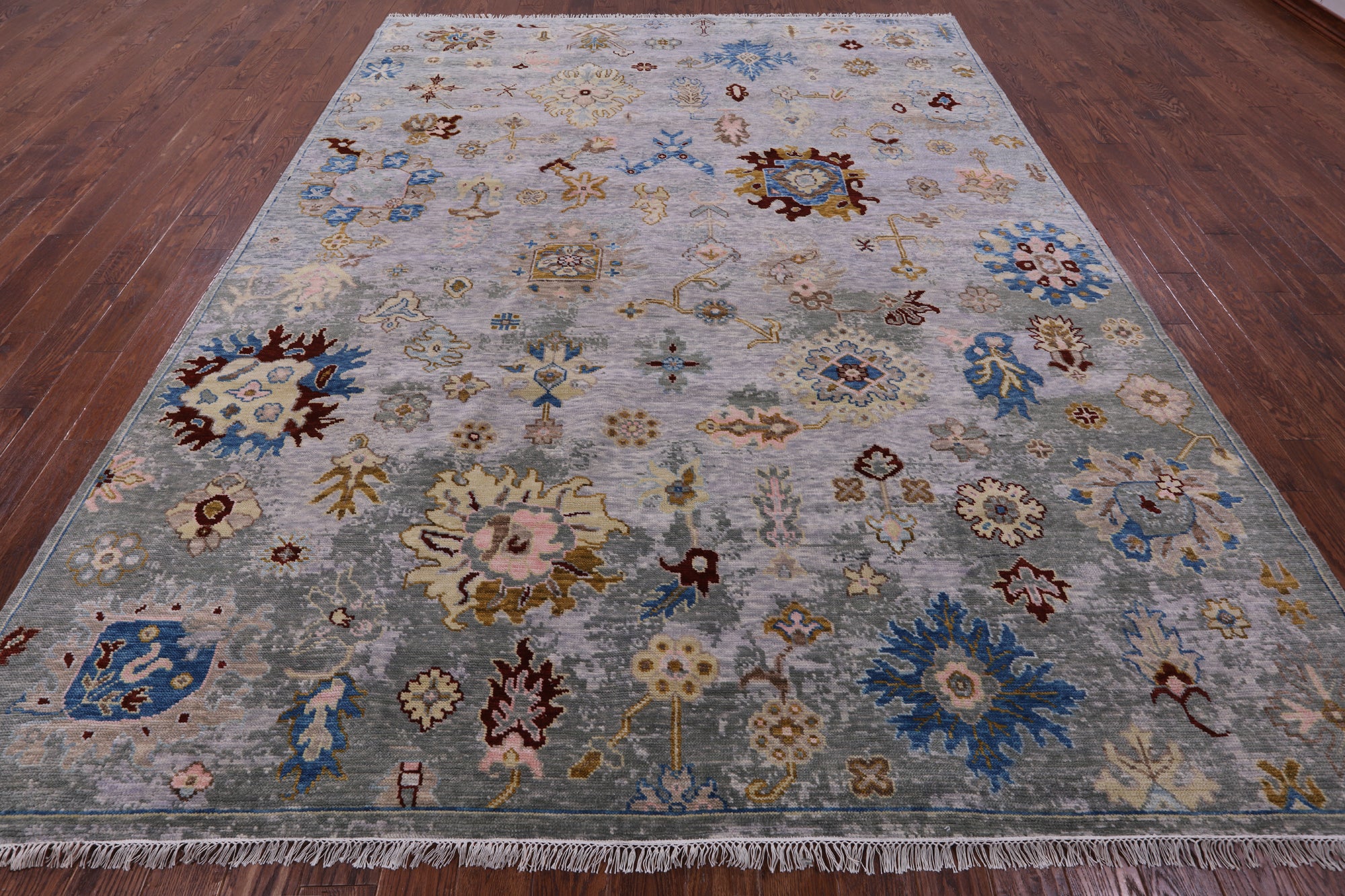 Grey Turkish Oushak Hand Knotted Wool Rug - 9' 3" X 11' 11" - Golden Nile