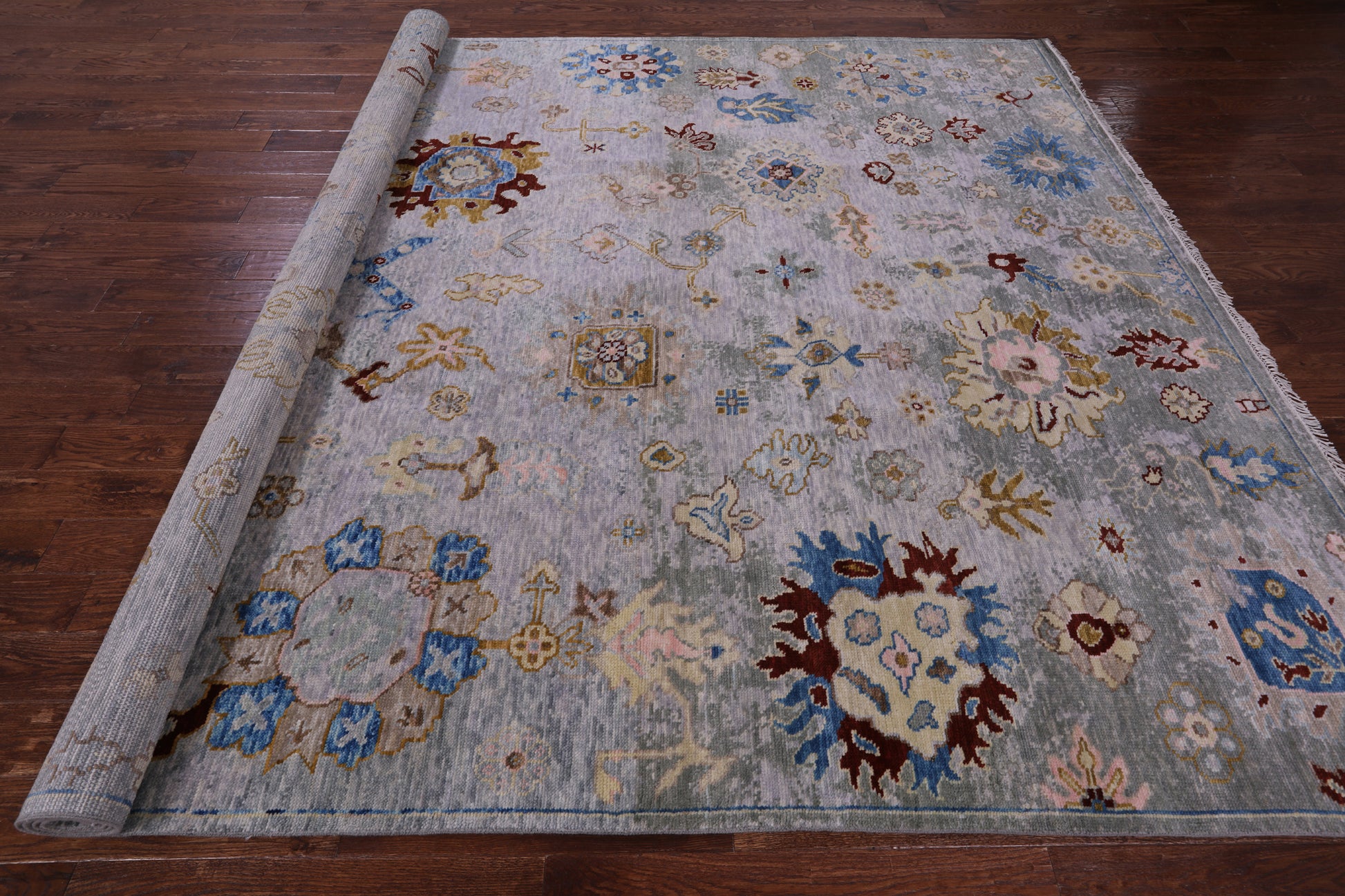 Grey Turkish Oushak Hand Knotted Wool Rug - 9' 3" X 11' 11" - Golden Nile