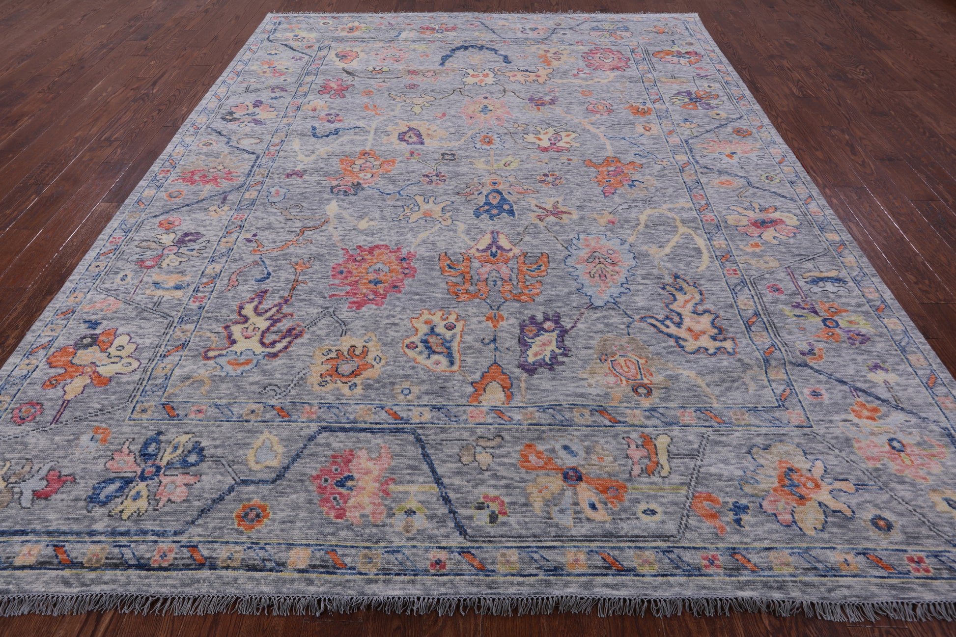 Grey Turkish Oushak Hand Knotted Wool Rug - 9' 1" X 11' 11" - Golden Nile