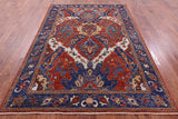 Red Persian Fine Serapi Hand Knotted Wool Rug - 6' 3" X 8' 10" - Golden Nile