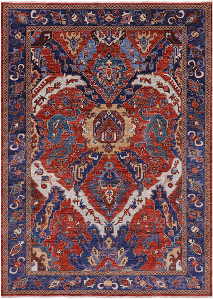 Red Persian Fine Serapi Hand Knotted Wool Rug - 6' 3" X 8' 10" - Golden Nile