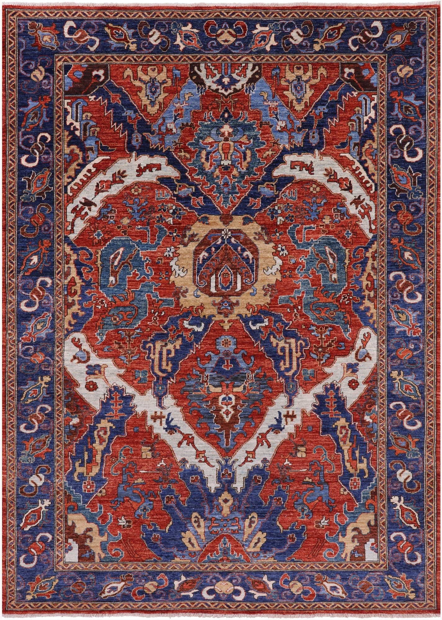 Red Persian Fine Serapi Hand Knotted Wool Rug - 6' 3" X 8' 10" - Golden Nile