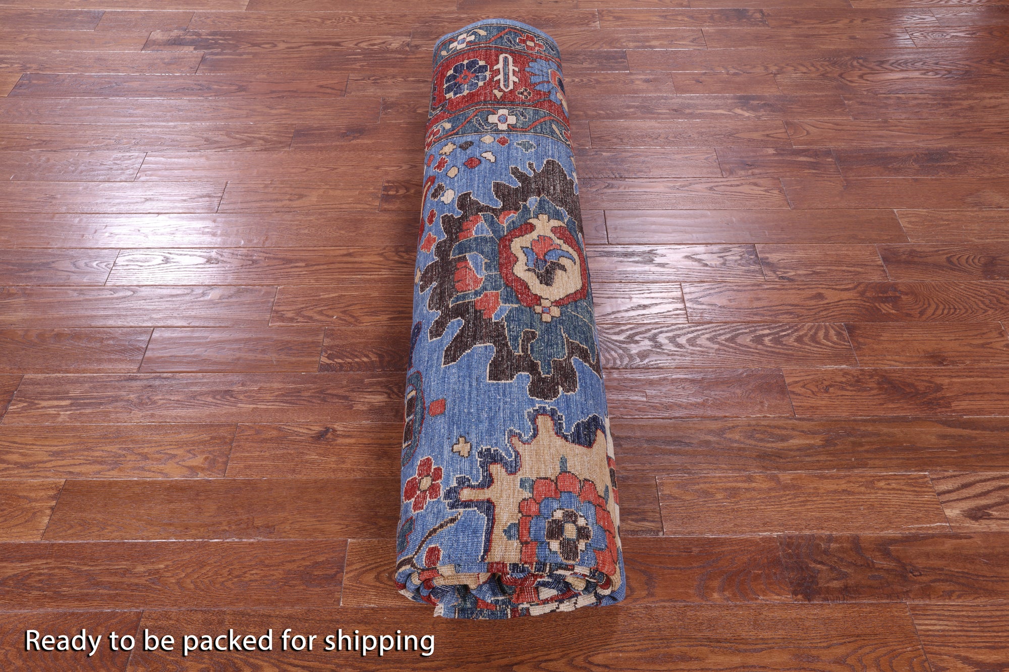 Blue Persian Fine Serapi Hand Knotted Wool Rug - 10' 3" X 13' 9" - Golden Nile