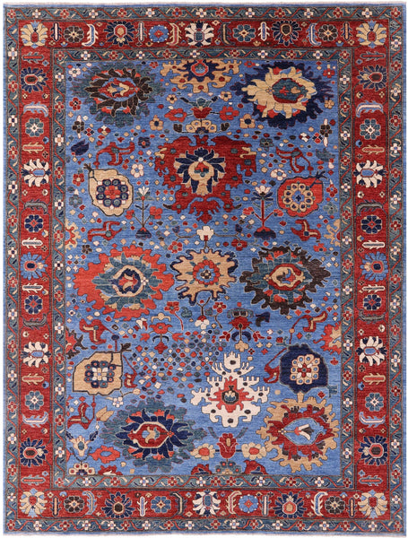 Blue Persian Fine Serapi Hand Knotted Wool Rug - 10' 3" X 13' 9" - Golden Nile