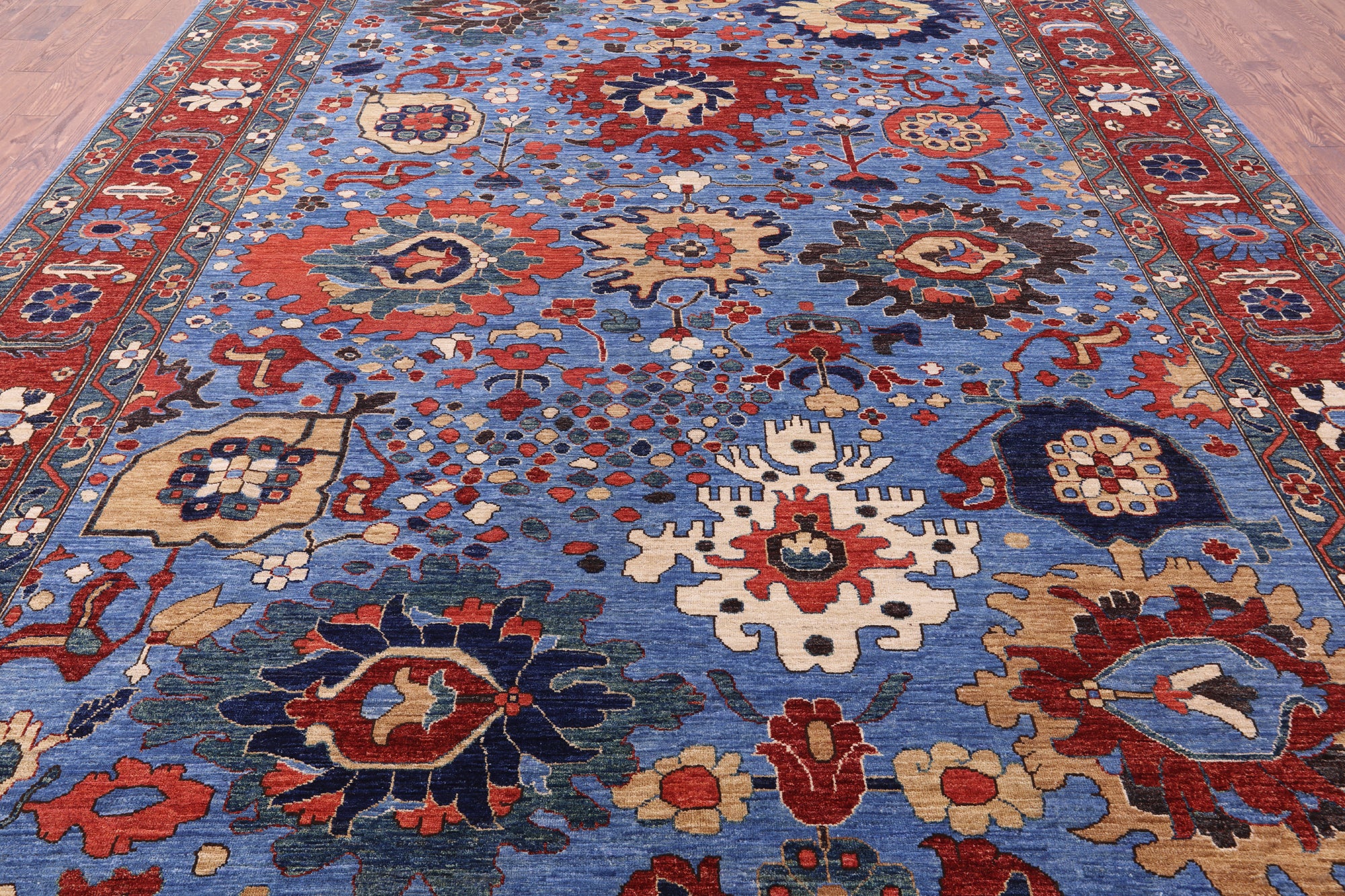 Blue Persian Fine Serapi Hand Knotted Wool Rug - 10' 3" X 13' 9" - Golden Nile