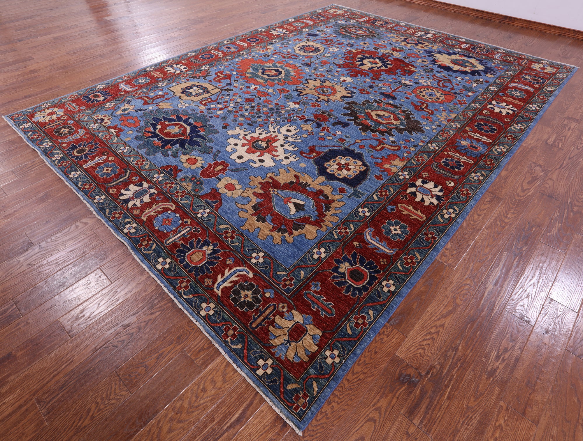 Blue Persian Fine Serapi Hand Knotted Wool Rug - 10' 3" X 13' 9" - Golden Nile