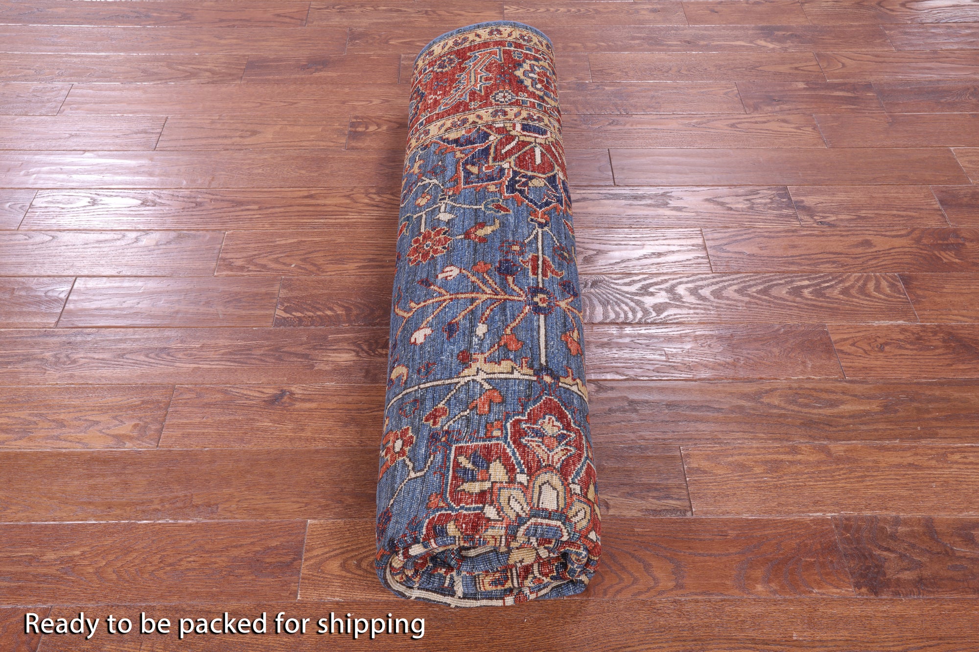 Blue Persian Fine Serapi Hand Knotted Wool Rug - 8' 0" X 10' 4" - Golden Nile