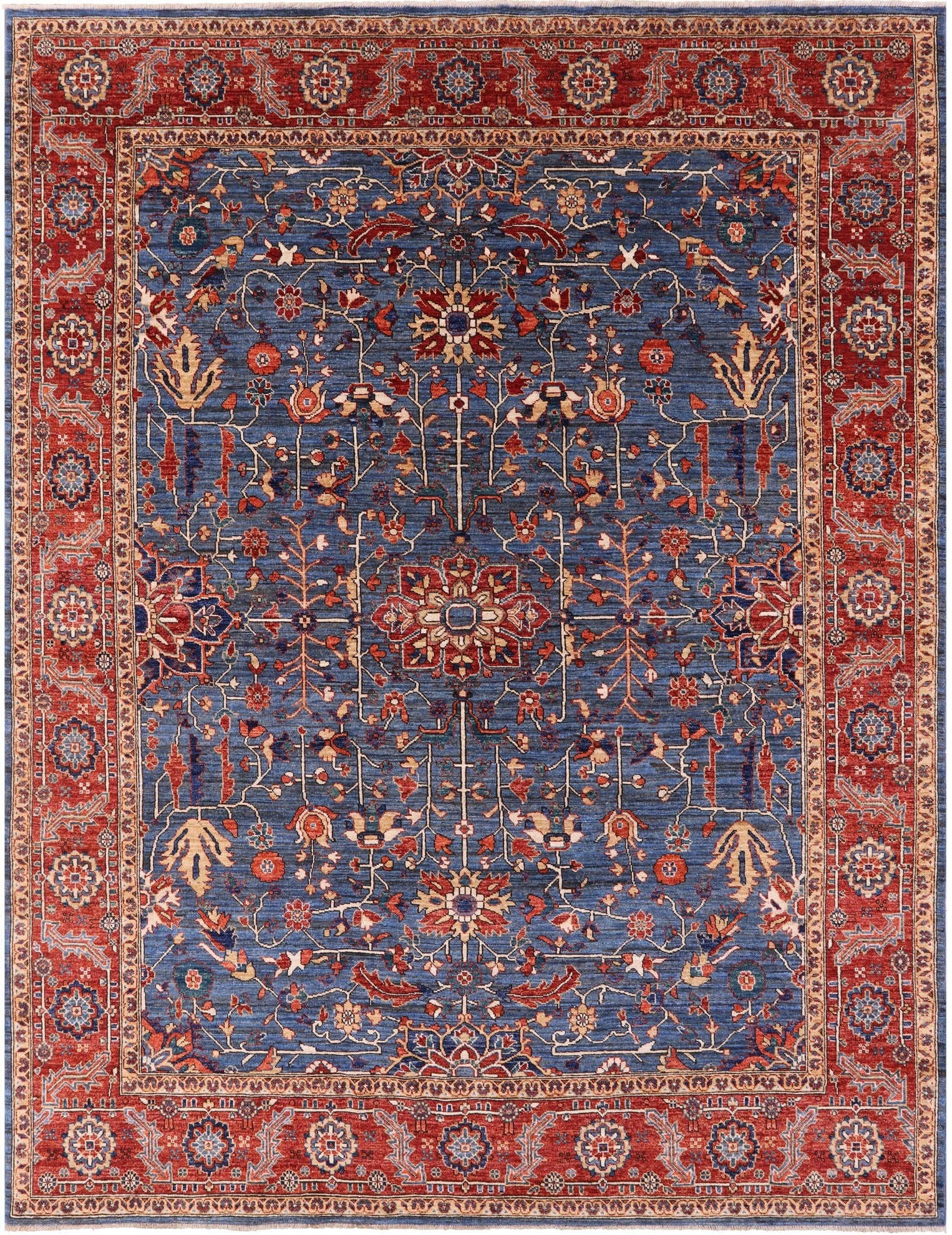 Blue Persian Fine Serapi Hand Knotted Wool Rug - 8' 0" X 10' 4" - Golden Nile
