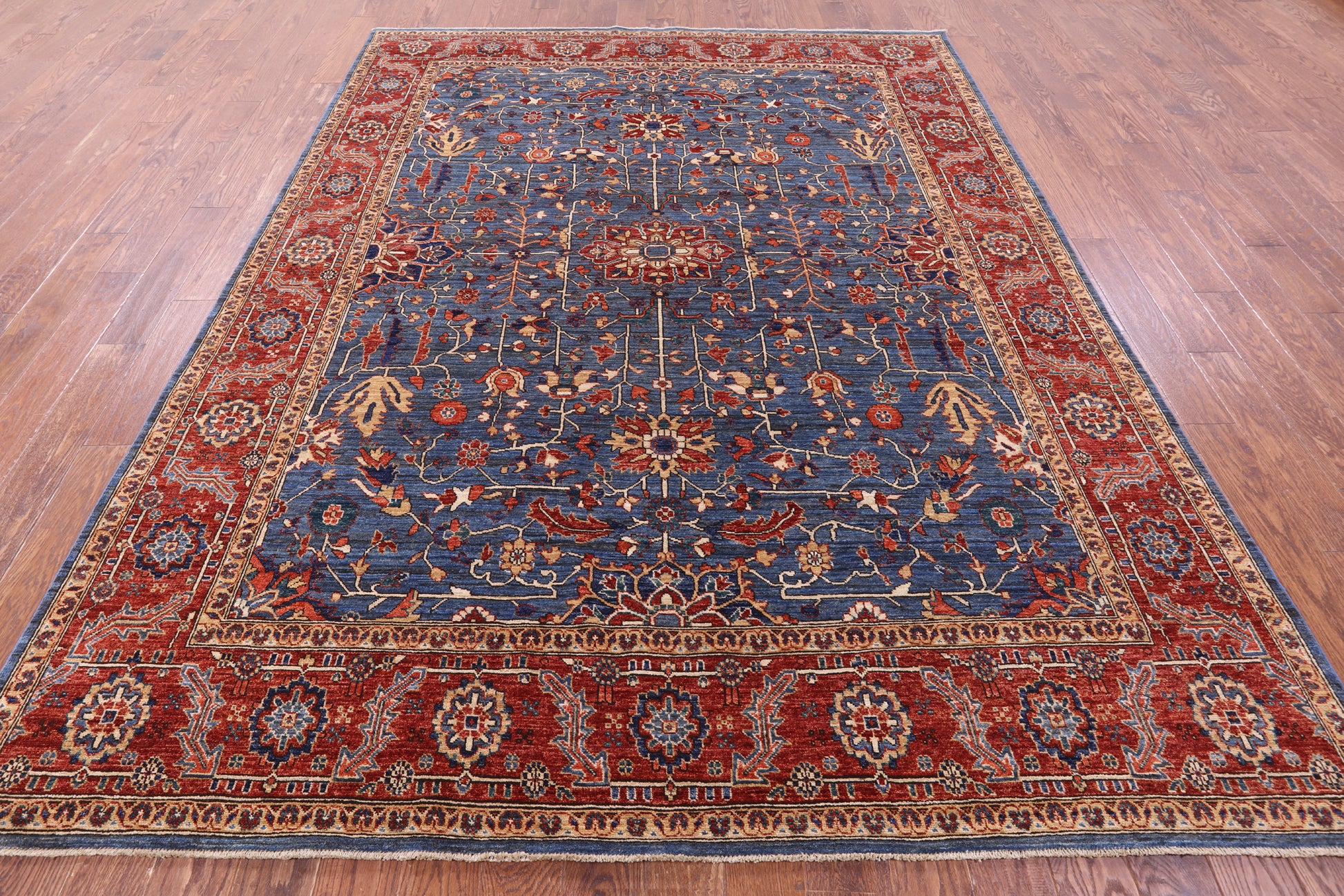 Blue Persian Fine Serapi Hand Knotted Wool Rug - 8' 0" X 10' 4" - Golden Nile