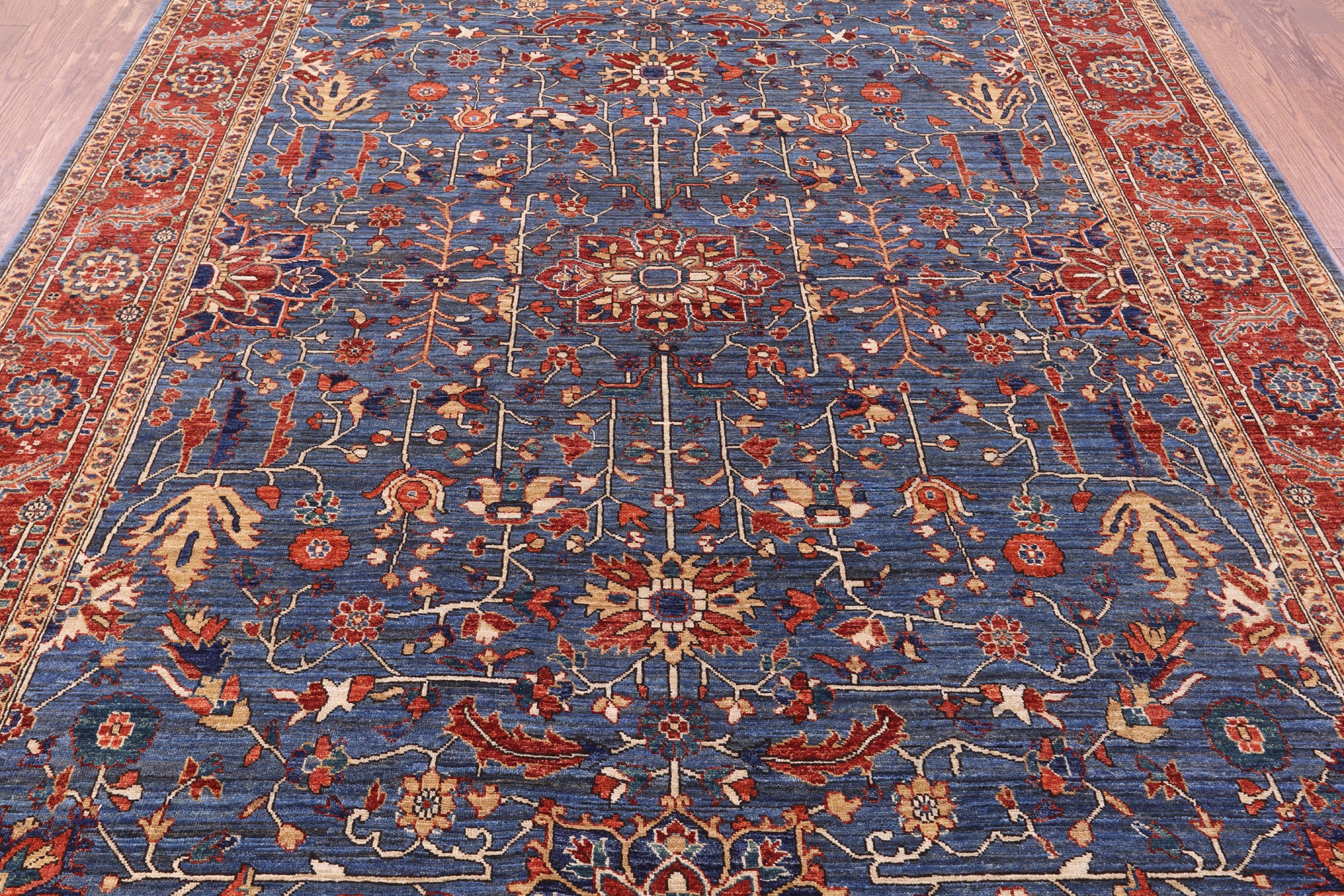 Blue Persian Fine Serapi Hand Knotted Wool Rug - 8' 0" X 10' 4" - Golden Nile