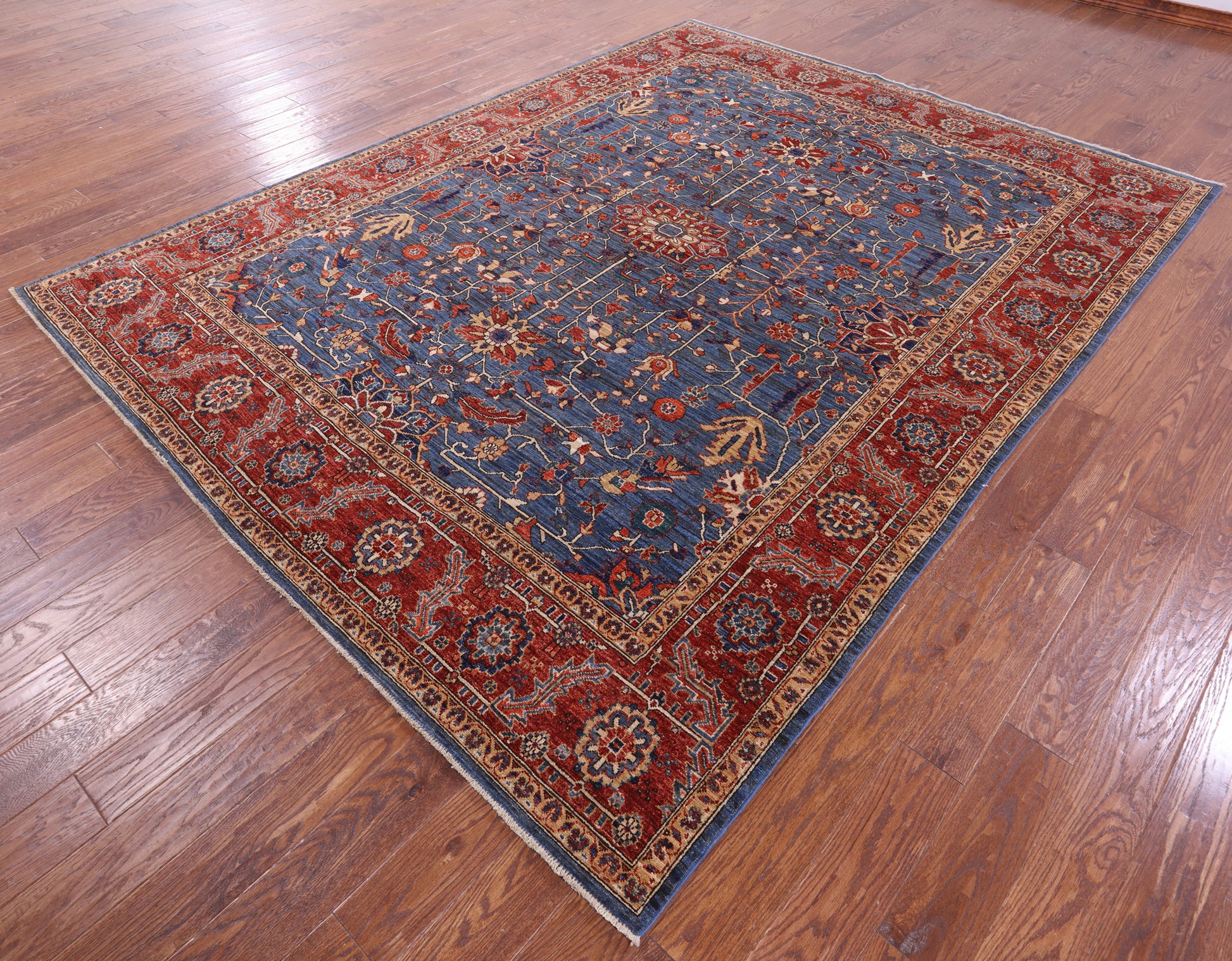 Blue Persian Fine Serapi Hand Knotted Wool Rug - 8' 0" X 10' 4" - Golden Nile