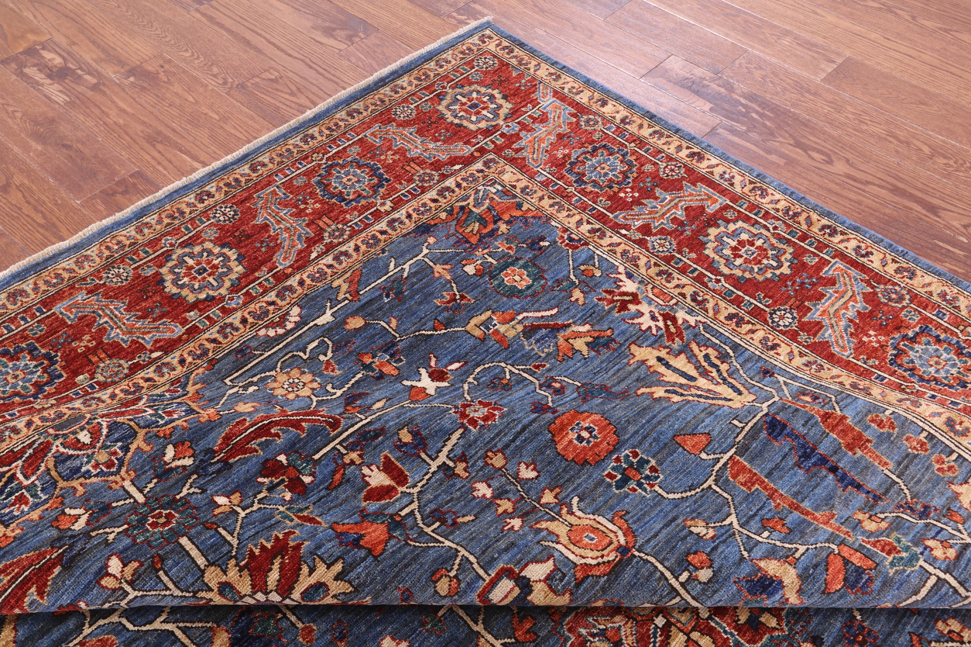 Blue Persian Fine Serapi Hand Knotted Wool Rug - 8' 0" X 10' 4" - Golden Nile