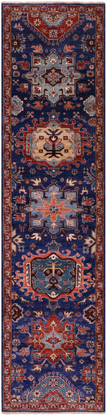 Blue Persian Fine Serapi Handmade Wool Runner Rug - 2' 8" X 10' 3" - Golden Nile