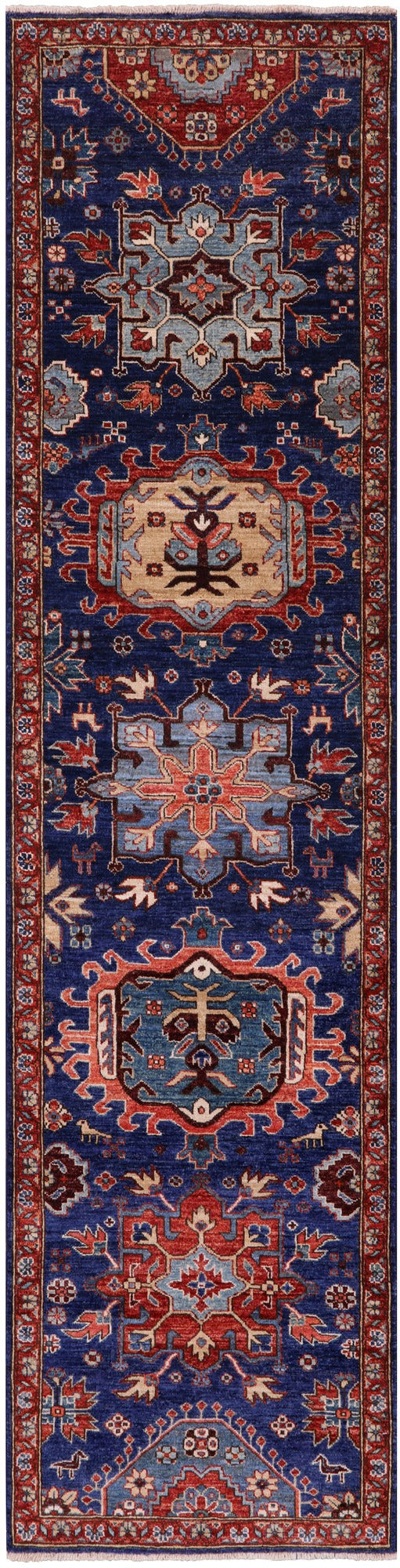 Blue Persian Fine Serapi Handmade Wool Runner Rug - 2' 8" X 10' 3" - Golden Nile