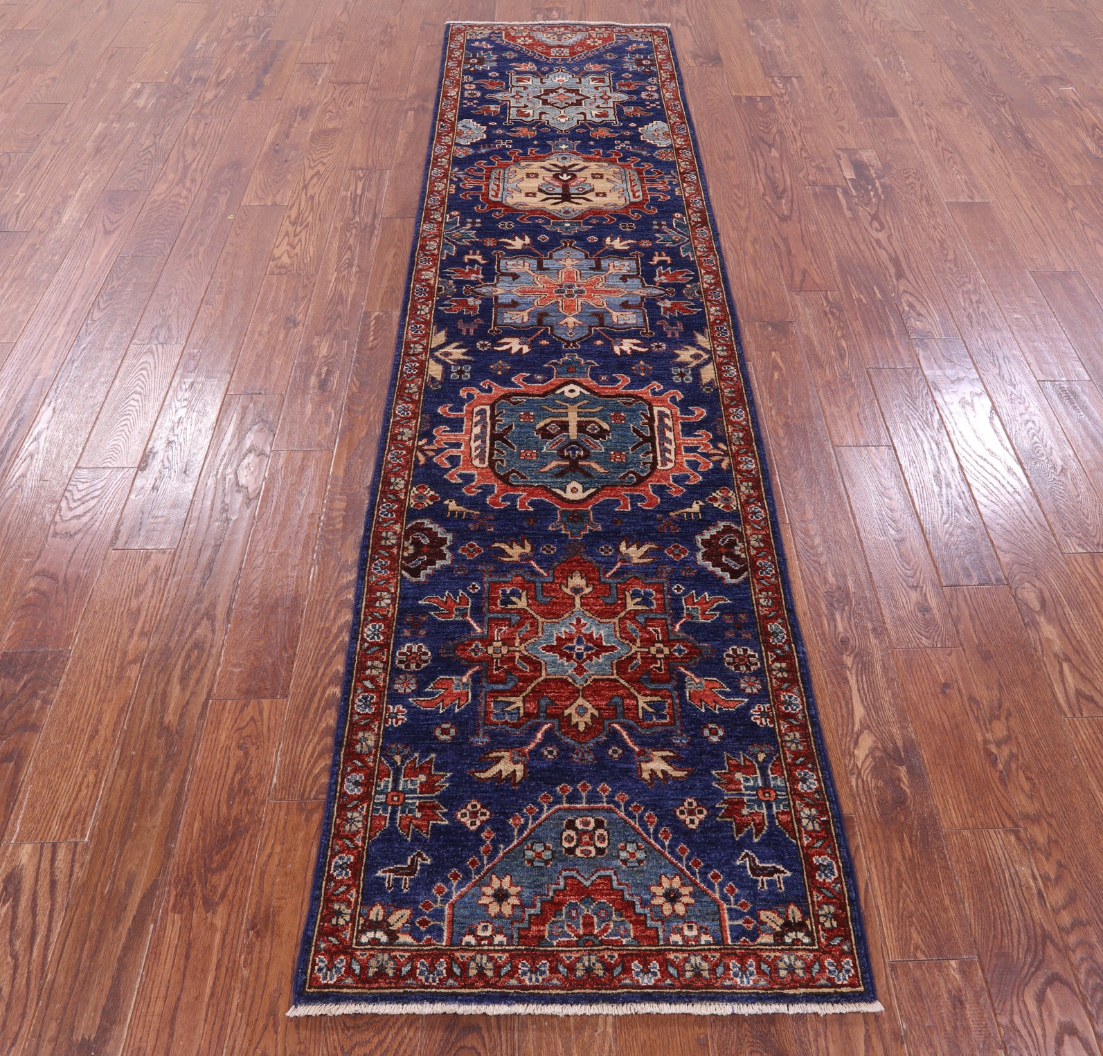 Blue Persian Fine Serapi Handmade Wool Runner Rug - 2' 8" X 10' 3" - Golden Nile