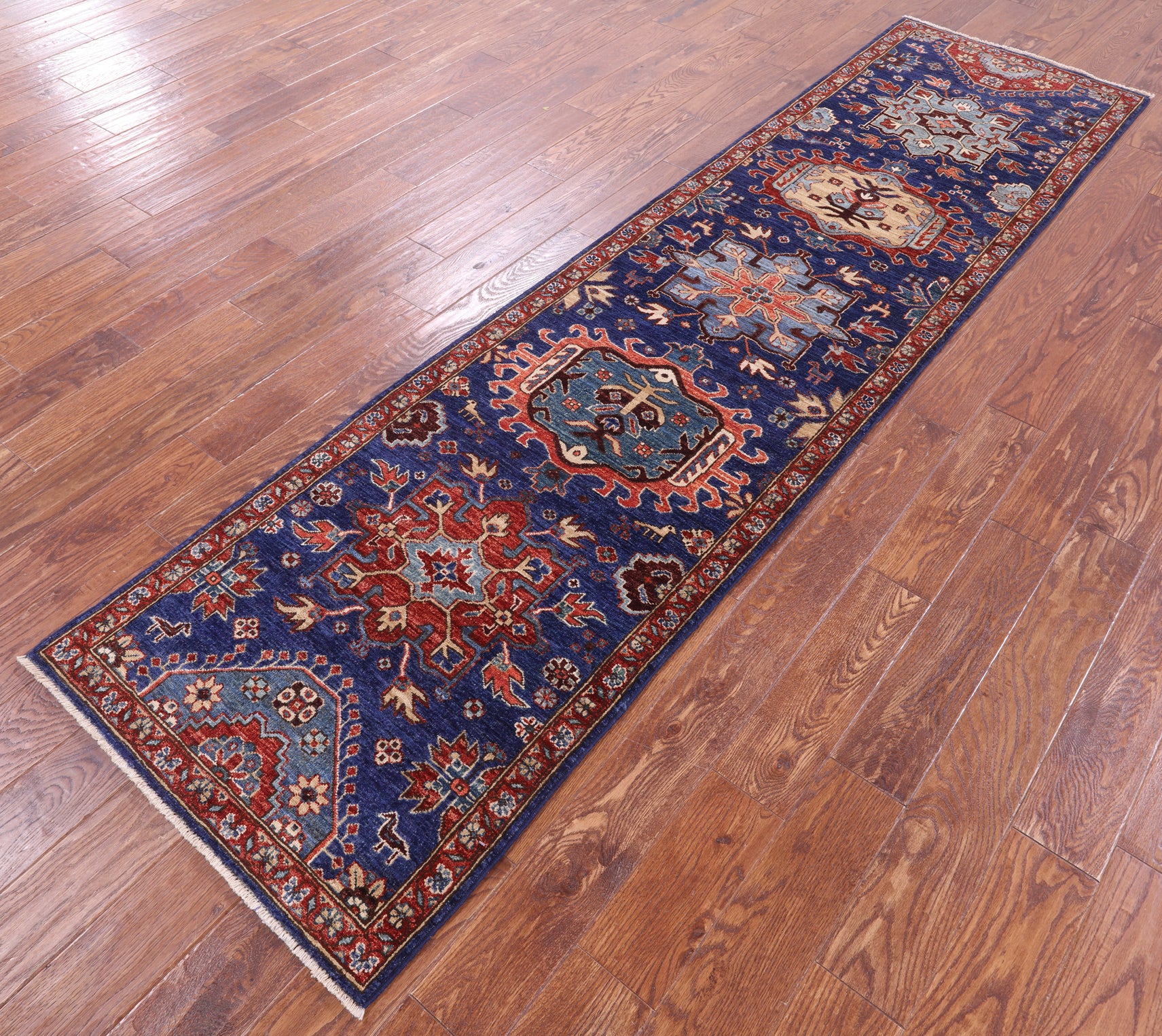 Blue Persian Fine Serapi Handmade Wool Runner Rug - 2' 8" X 10' 3" - Golden Nile