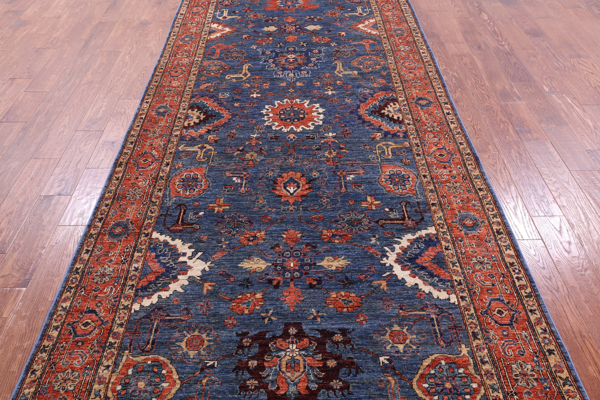 Blue Persian Fine Serapi Hand Knotted Wool Rug - 5' 3" X 12' 11" - Golden Nile