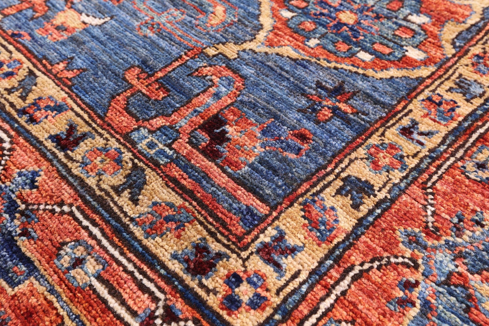 Blue Persian Fine Serapi Hand Knotted Wool Rug - 5' 3" X 12' 11" - Golden Nile