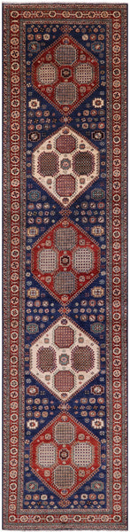 Blue Persian Fine Serapi Hand Knotted Wool Runner Rug - 4' 4" X 18' 5" - Golden Nile