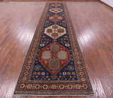Blue Persian Fine Serapi Hand Knotted Wool Runner Rug - 4' 4" X 18' 5" - Golden Nile