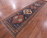 Blue Persian Fine Serapi Hand Knotted Wool Runner Rug - 4' 4" X 18' 5" - Golden Nile