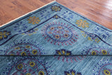 Blue William Morris Handmade Wool Area Rug - 9' 2" X 13' 0" - Golden Nile