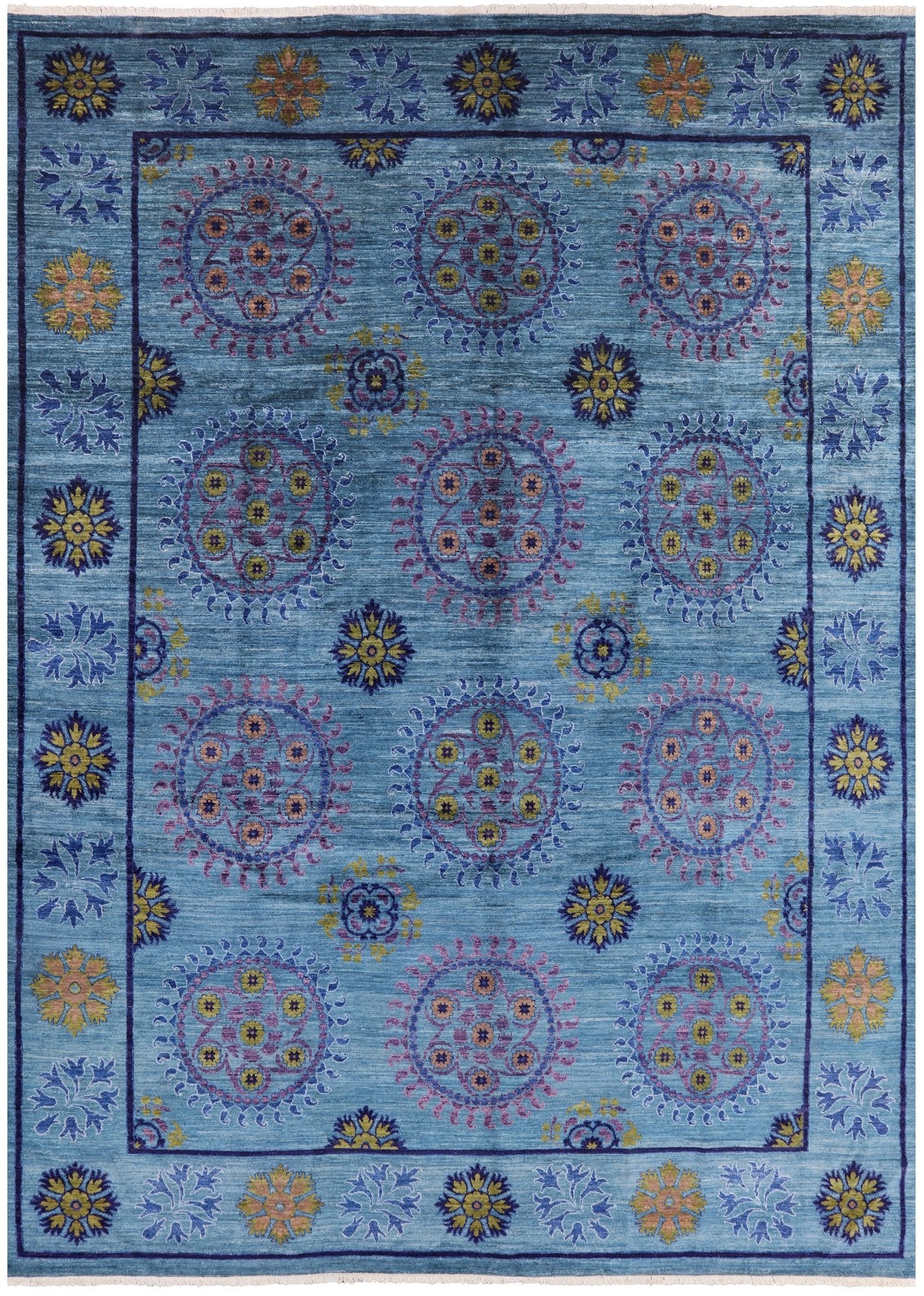 Blue William Morris Handmade Wool Area Rug - 9' 2" X 13' 0" - Golden Nile