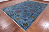 Blue William Morris Handmade Wool Area Rug - 9' 2" X 13' 0" - Golden Nile