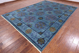Blue William Morris Handmade Wool Area Rug - 9' 2" X 13' 0" - Golden Nile