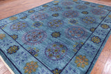 Blue William Morris Handmade Wool Area Rug - 9' 2" X 13' 0" - Golden Nile