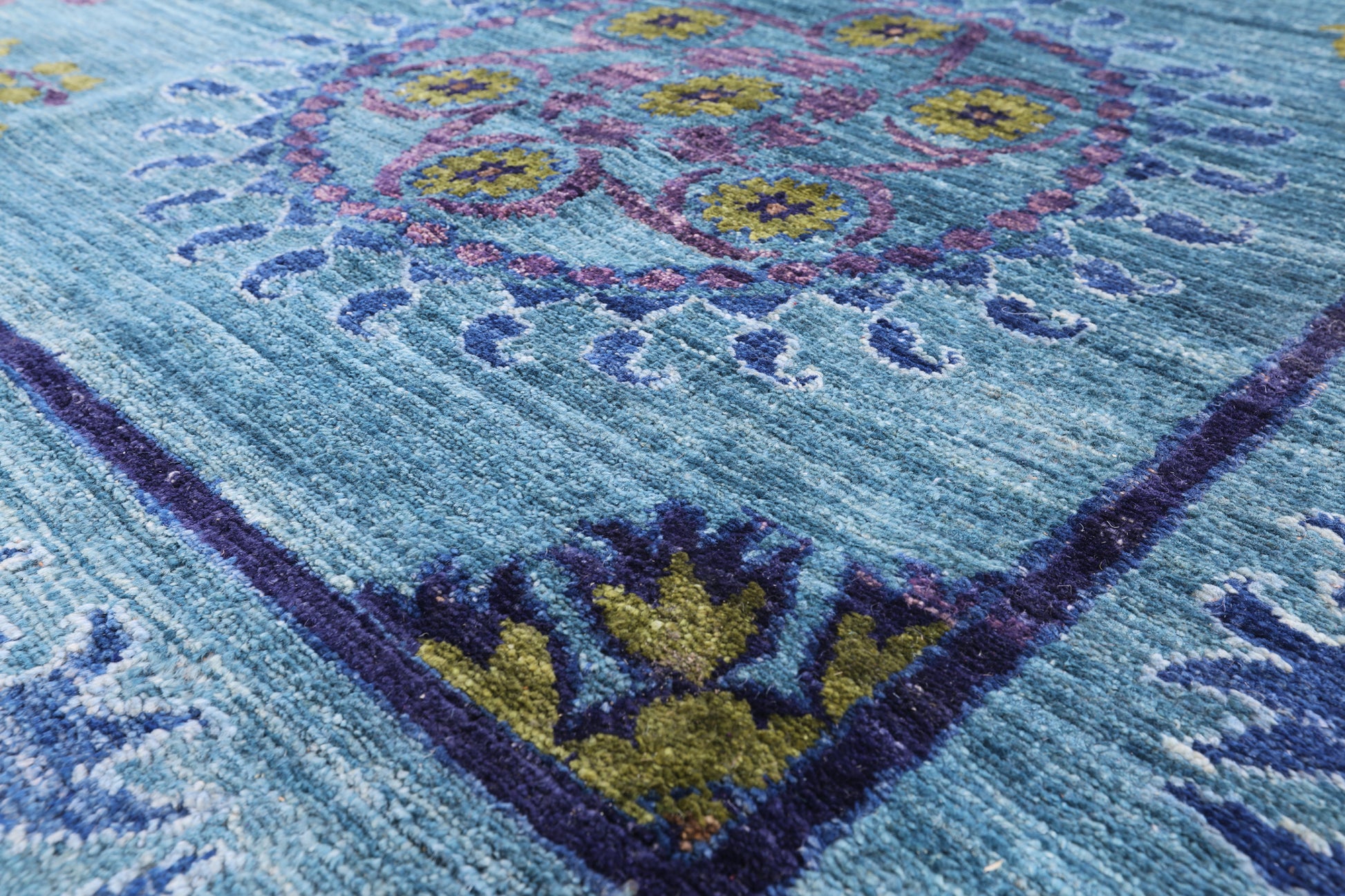 Blue William Morris Handmade Wool Area Rug - 9' 2" X 13' 0" - Golden Nile