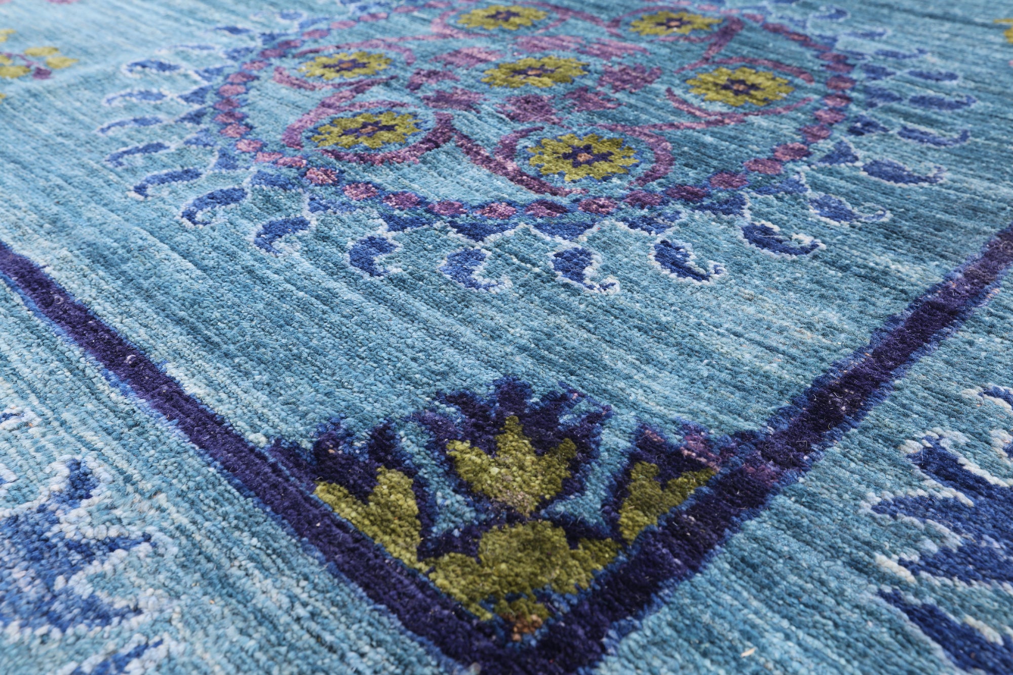 Blue William Morris Handmade Wool Area Rug - 9' 2" X 13' 0" - Golden Nile