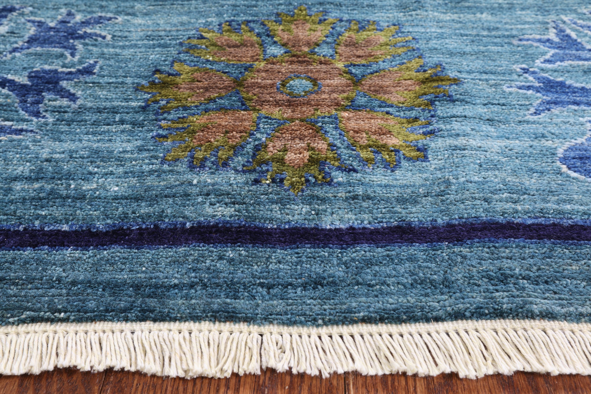 Blue William Morris Handmade Wool Area Rug - 9' 2" X 13' 0" - Golden Nile