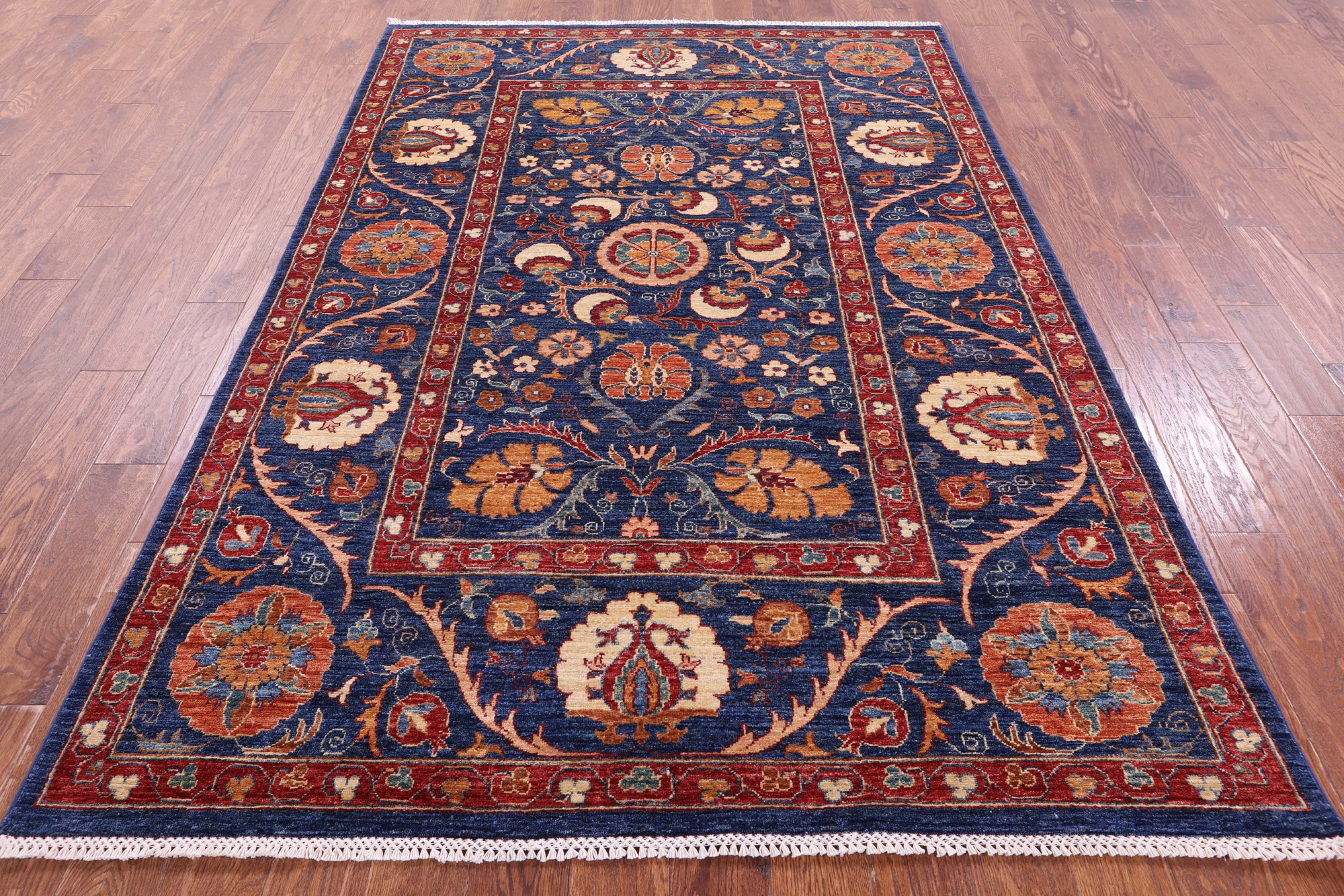 Blue William Morris Handmade Wool Rug - 5' 8" X 8' 2" - Golden Nile