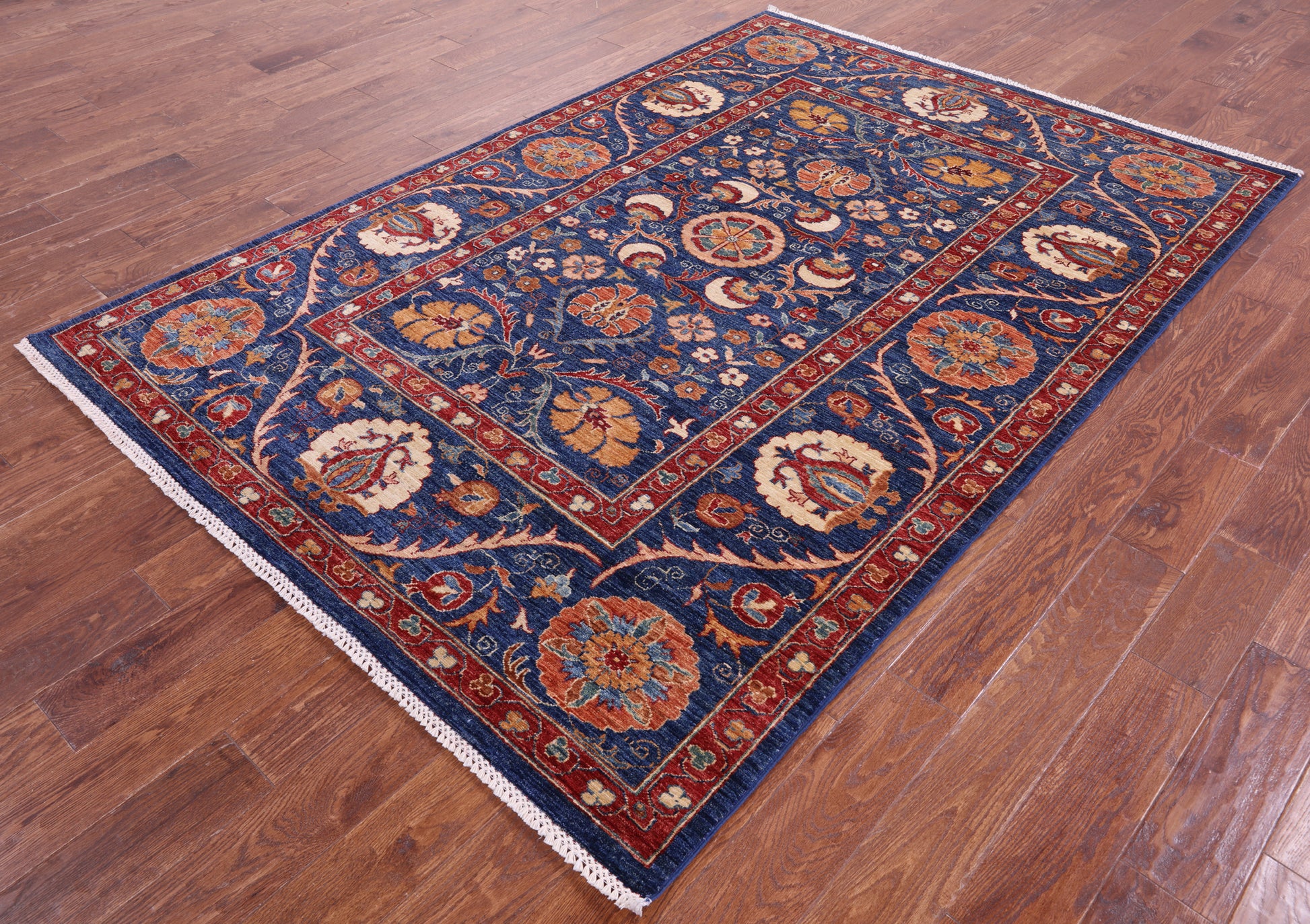 Blue William Morris Handmade Wool Rug - 5' 8" X 8' 2" - Golden Nile