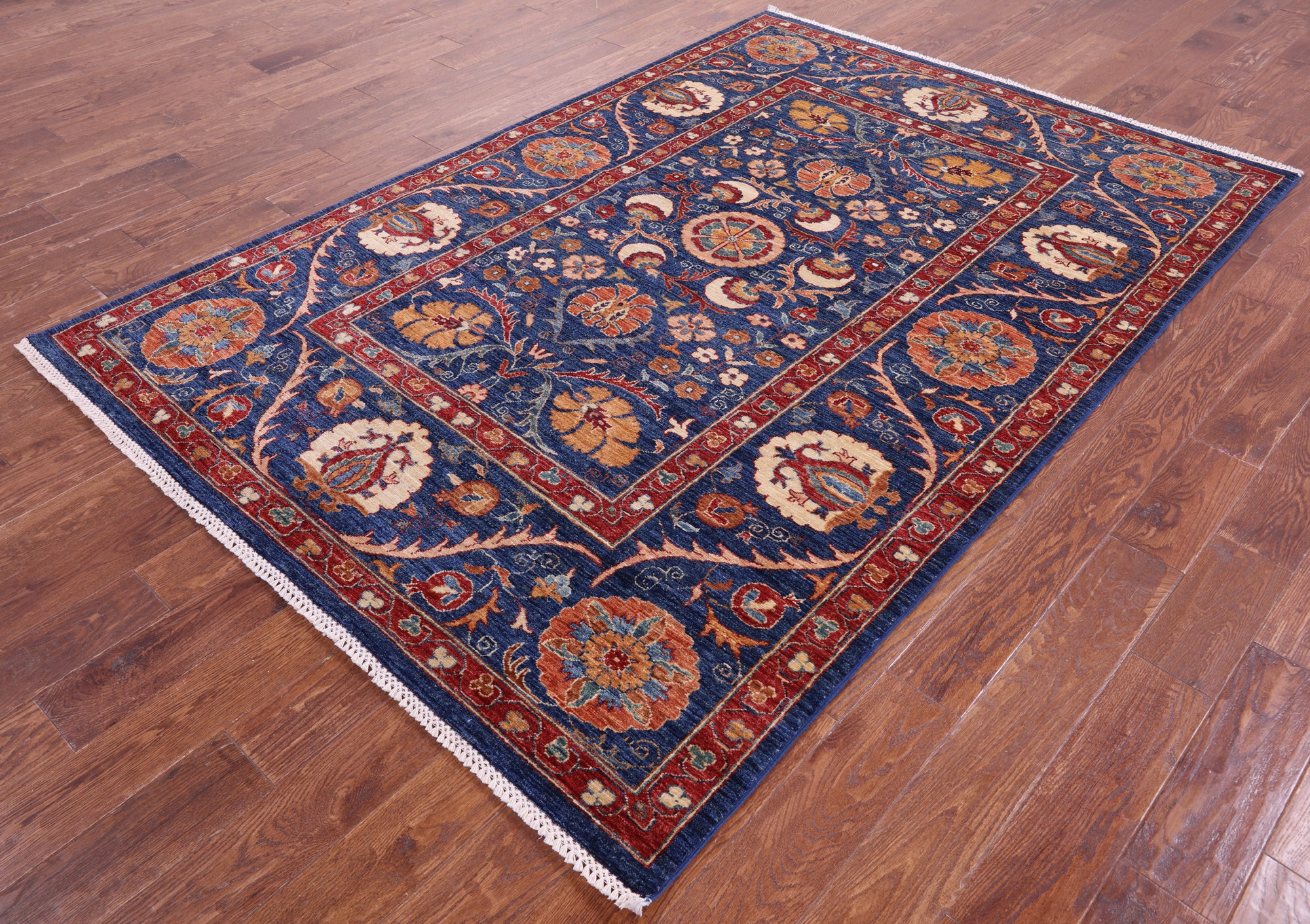 Blue William Morris Handmade Wool Rug - 5' 8" X 8' 2" - Golden Nile