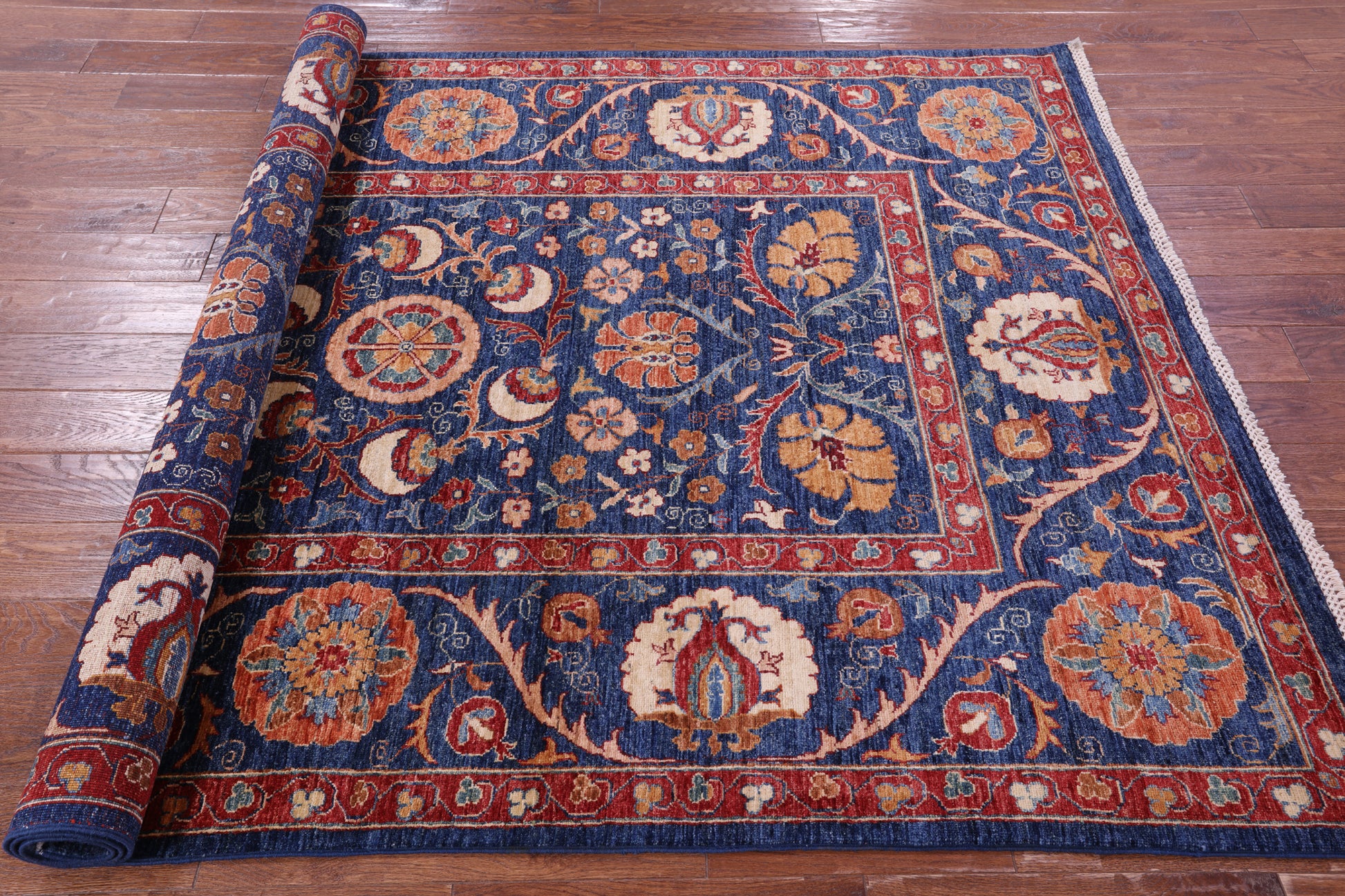 Blue William Morris Handmade Wool Rug - 5' 8" X 8' 2" - Golden Nile