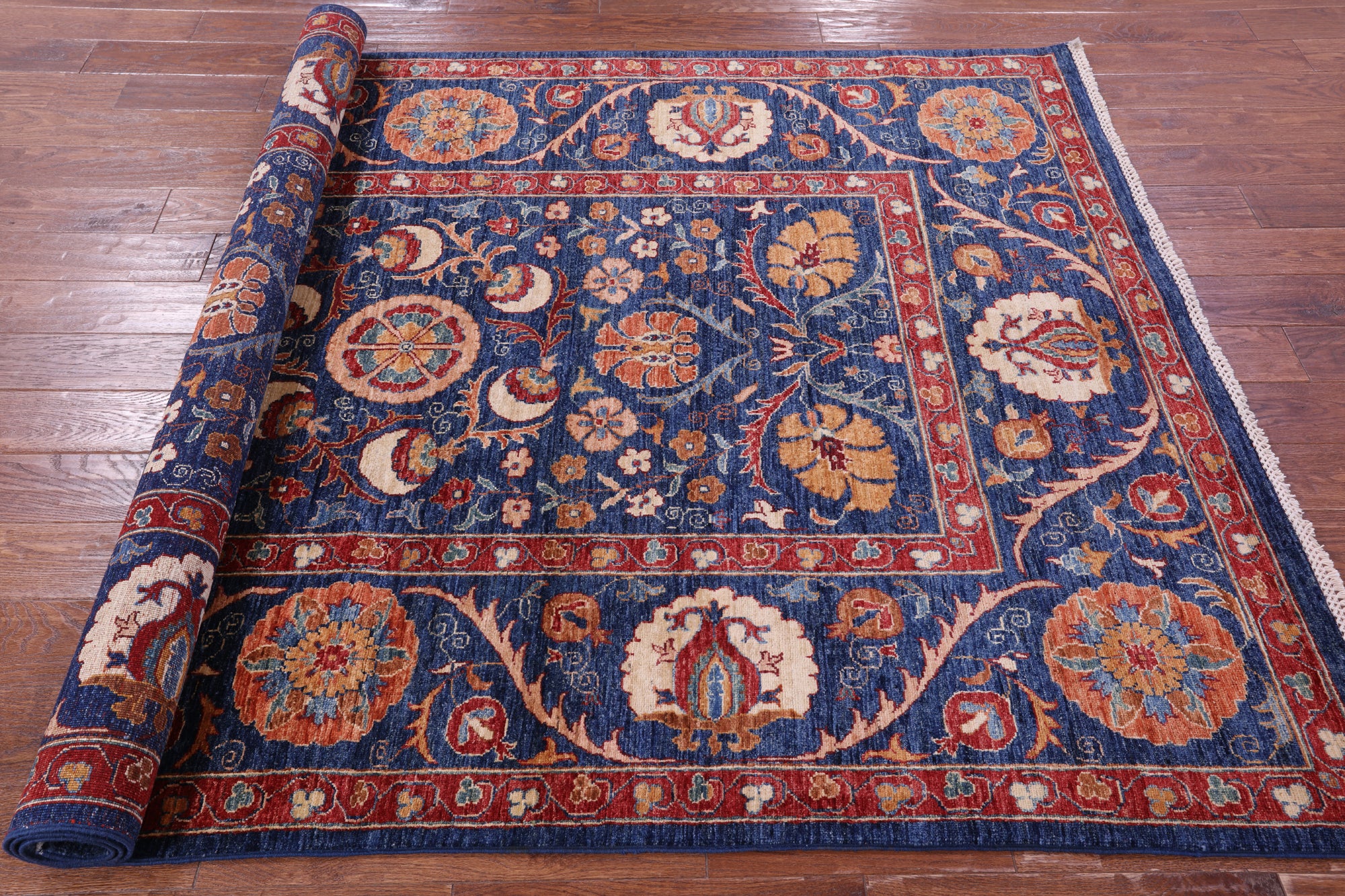 Blue William Morris Handmade Wool Rug - 5' 8" X 8' 2" - Golden Nile