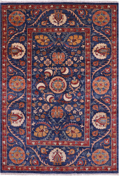 Blue William Morris Handmade Wool Rug - 5' 8" X 8' 2" - Golden Nile