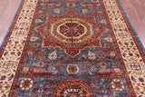 Blue Geometric Persian Mamluk Hand Knotted Wool Rug - 5' 8" X 8' 2" - Golden Nile