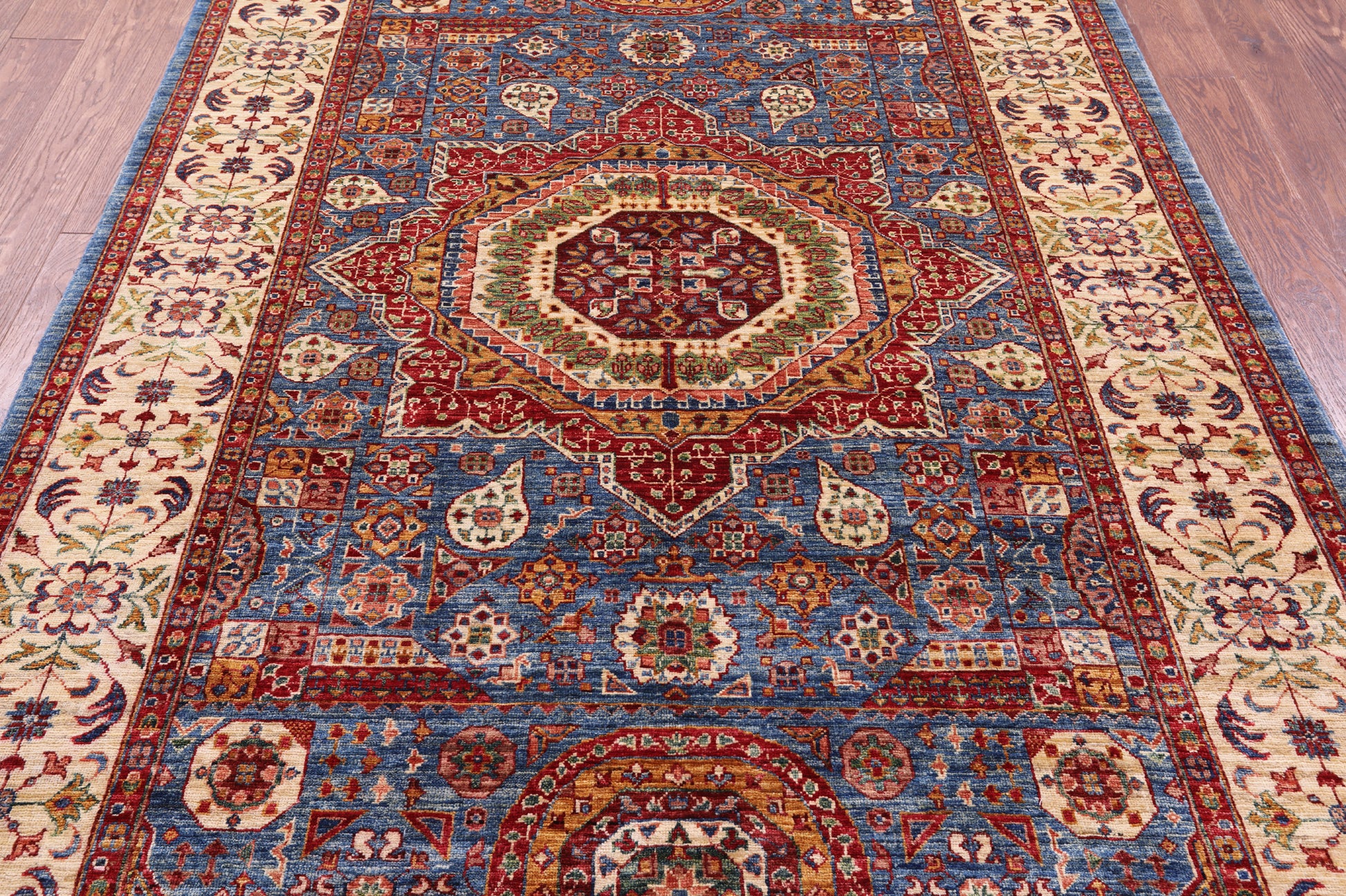 Blue Geometric Persian Mamluk Hand Knotted Wool Rug - 5' 8" X 8' 2" - Golden Nile