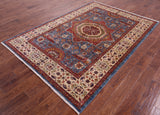 Blue Geometric Persian Mamluk Hand Knotted Wool Rug - 5' 8" X 8' 2" - Golden Nile