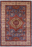 Blue Geometric Persian Mamluk Hand Knotted Wool Rug - 5' 8" X 8' 2" - Golden Nile