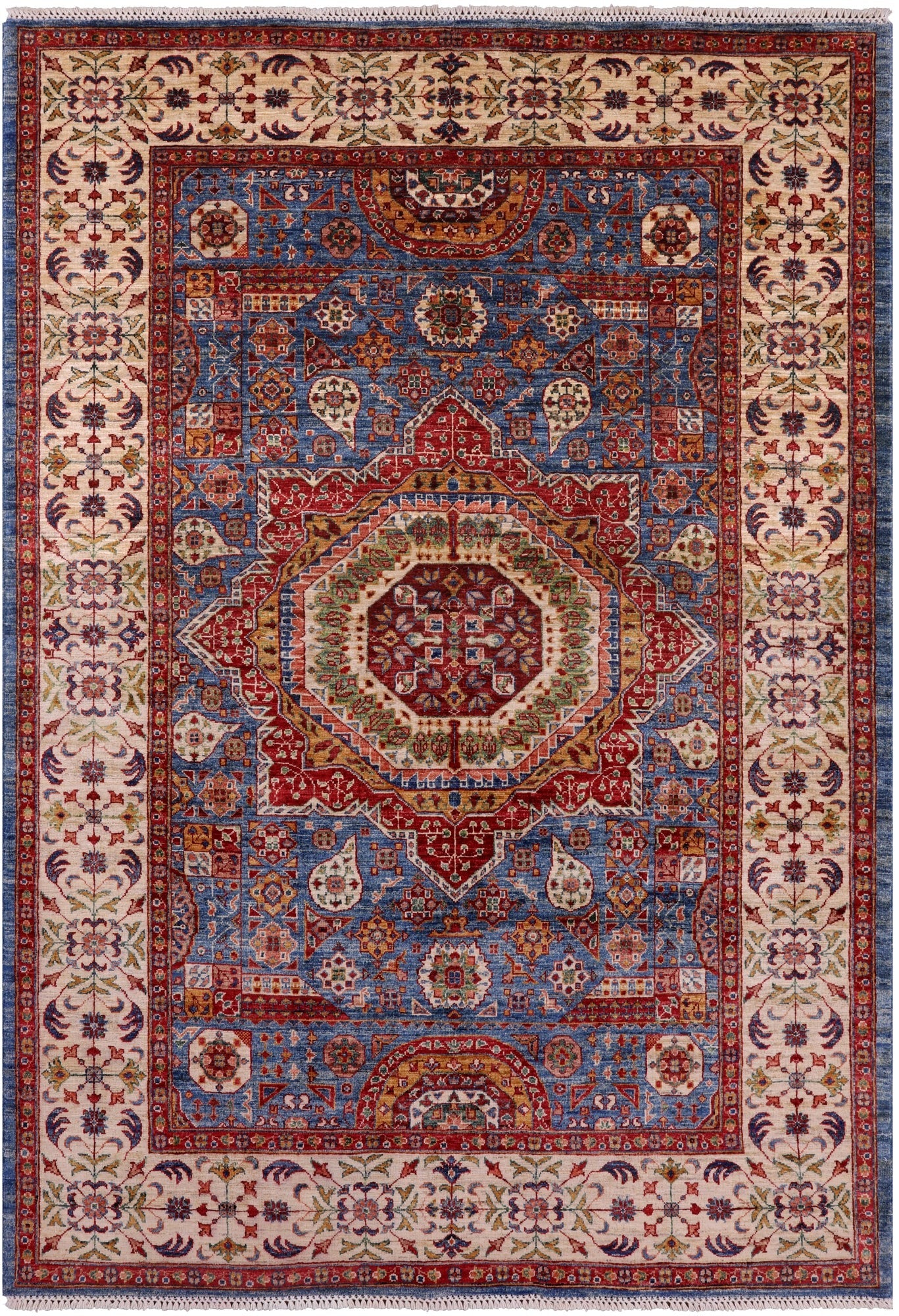 Blue Geometric Persian Mamluk Hand Knotted Wool Rug - 5' 8" X 8' 2" - Golden Nile