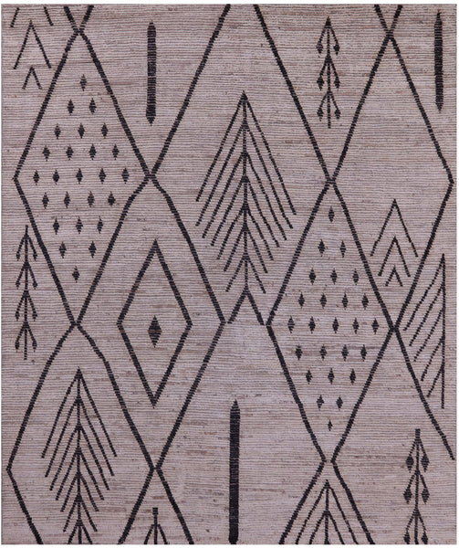 Tribal Moroccan Hand Knotted Wool On Wool Rug - 8' 2" X 9' 7" - Golden Nile