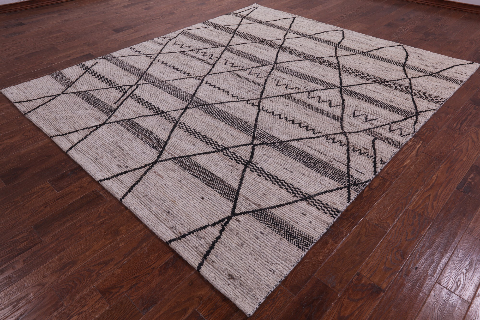 Tribal Moroccan Hand Knotted Wool On Wool Rug - 8' 4" X 9' 8" - Golden Nile