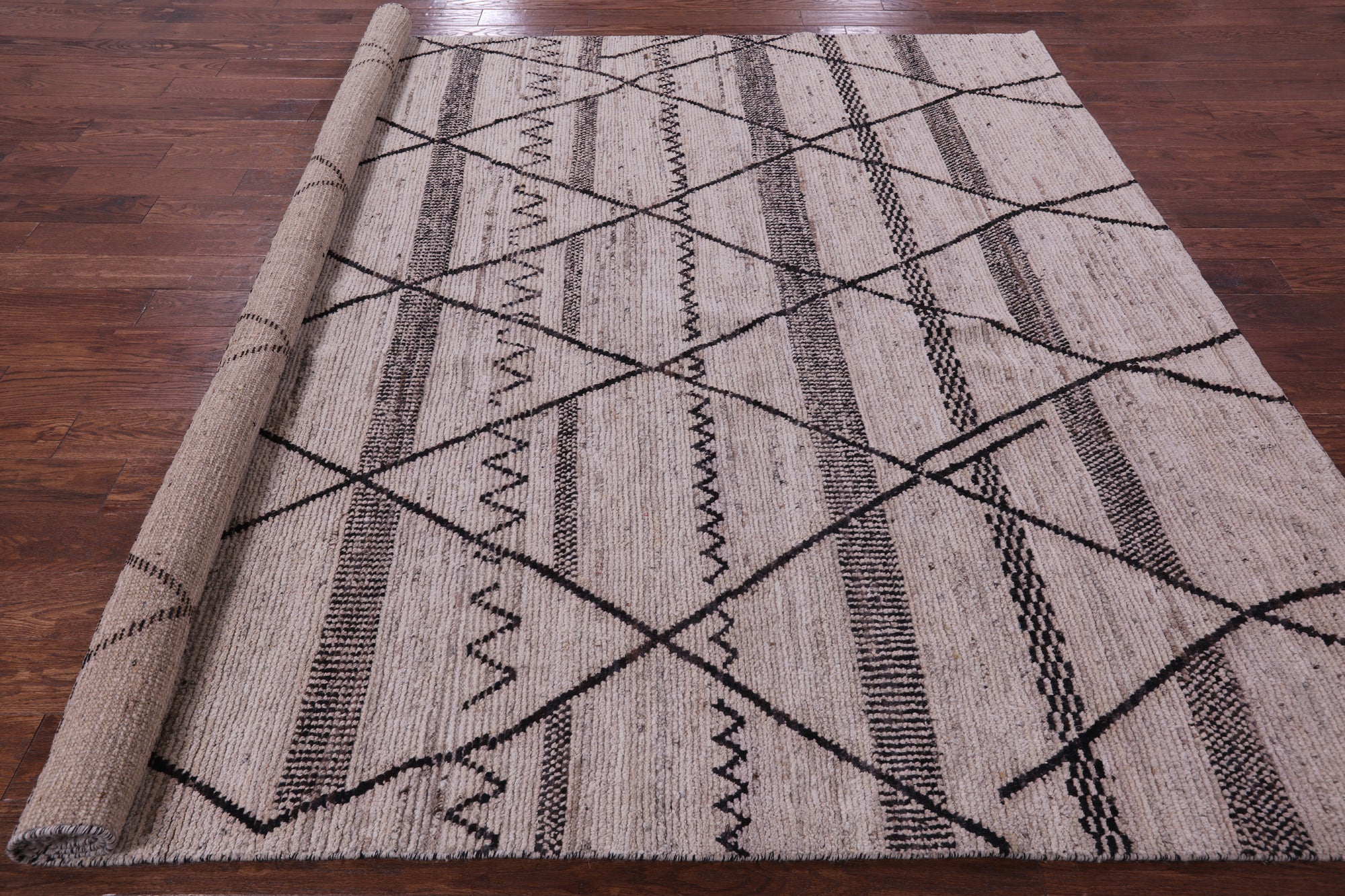 Tribal Moroccan Hand Knotted Wool On Wool Rug - 8' 4" X 9' 8" - Golden Nile