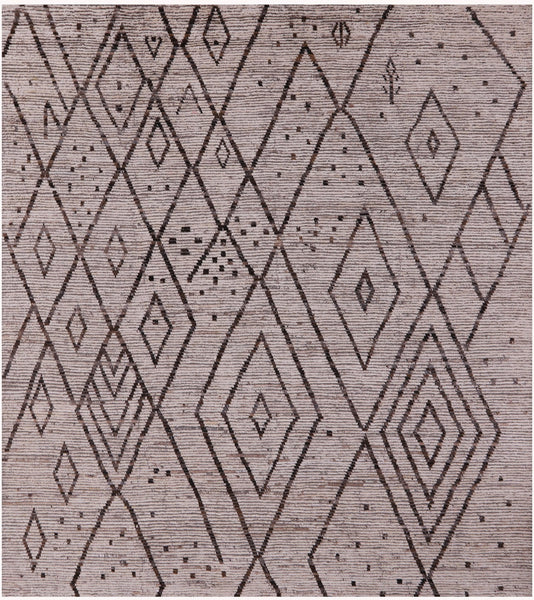 Tribal Moroccan Hand Knotted Wool On Wool Rug - 8' 5" X 9' 7" - Golden Nile