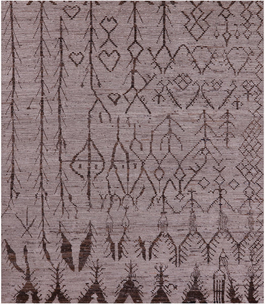 Tribal Moroccan Hand Knotted Wool On Wool Rug - 8' 4" X 9' 9" - Golden Nile