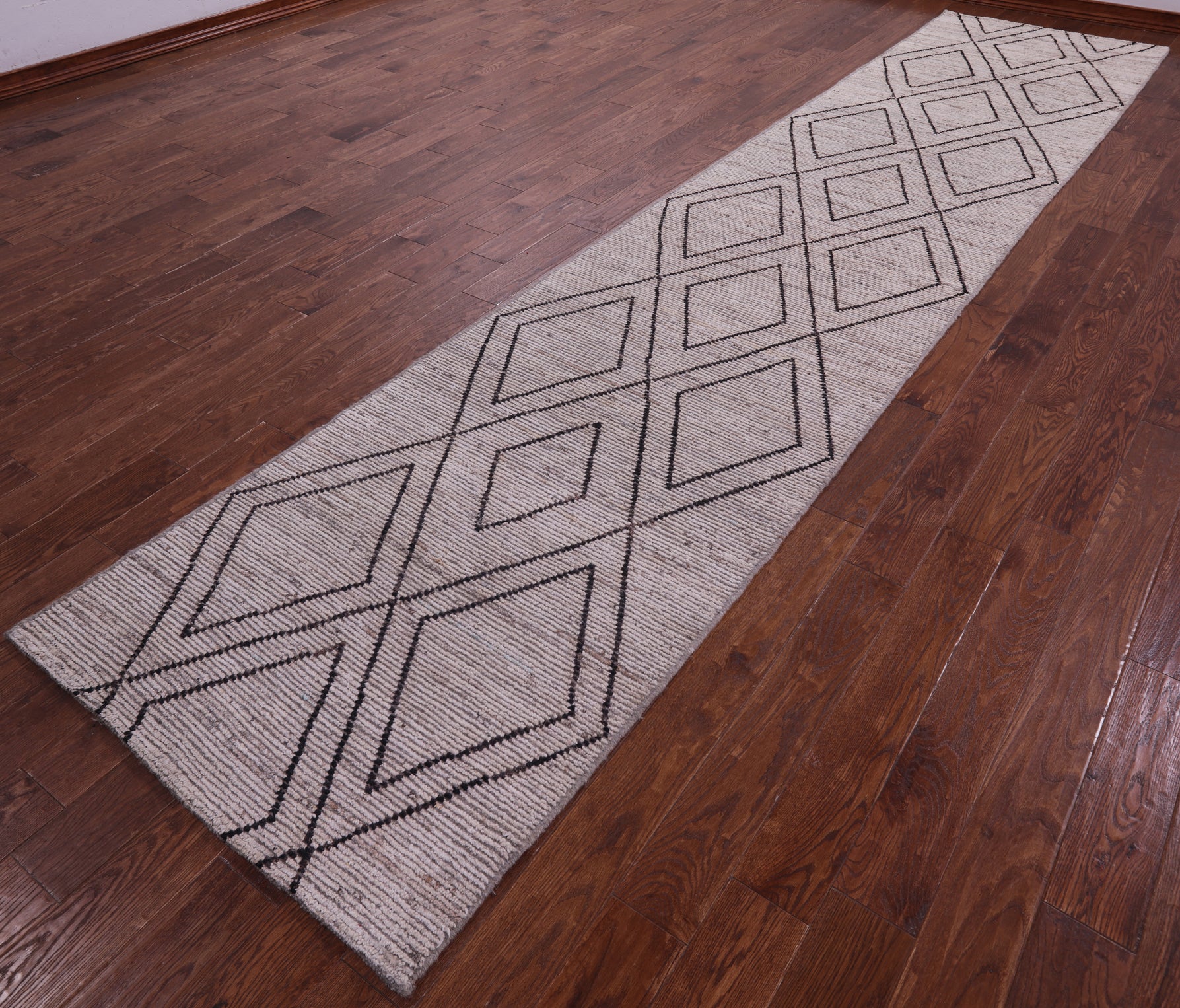 Tribal Moroccan Hand Knotted Wool On Wool Runner Rug - 3' 4" X 15' 7" - Golden Nile
